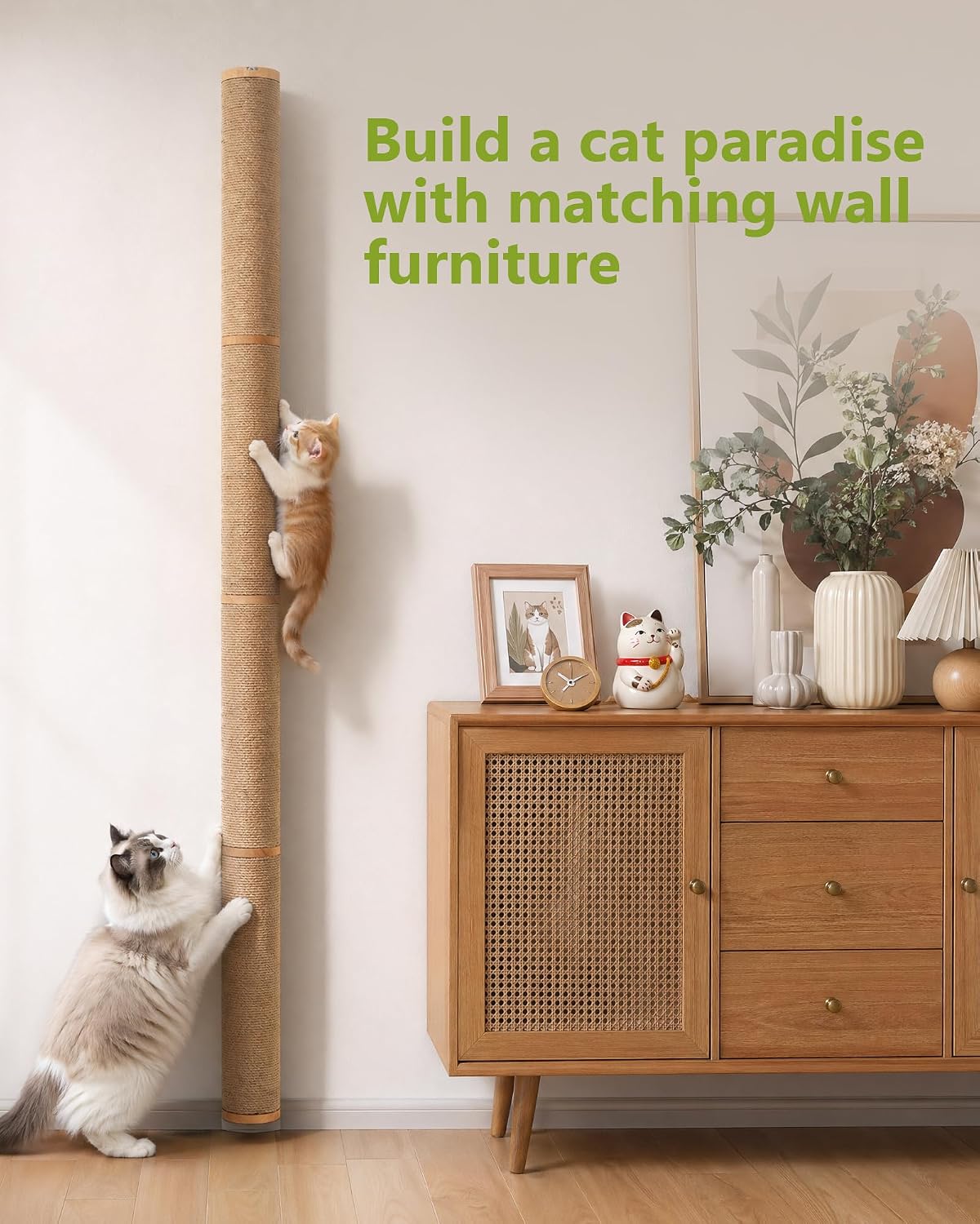 67" Cat Scratching Post Wall-Mounted for Indoor Cats(Wooden-2pc)