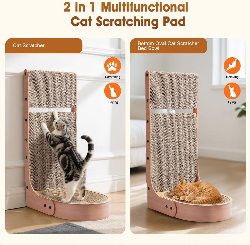 Cat Scratcher, 2 in 1 L Shape Wall Mounted Scratch Pad with Cat Bed Bowl