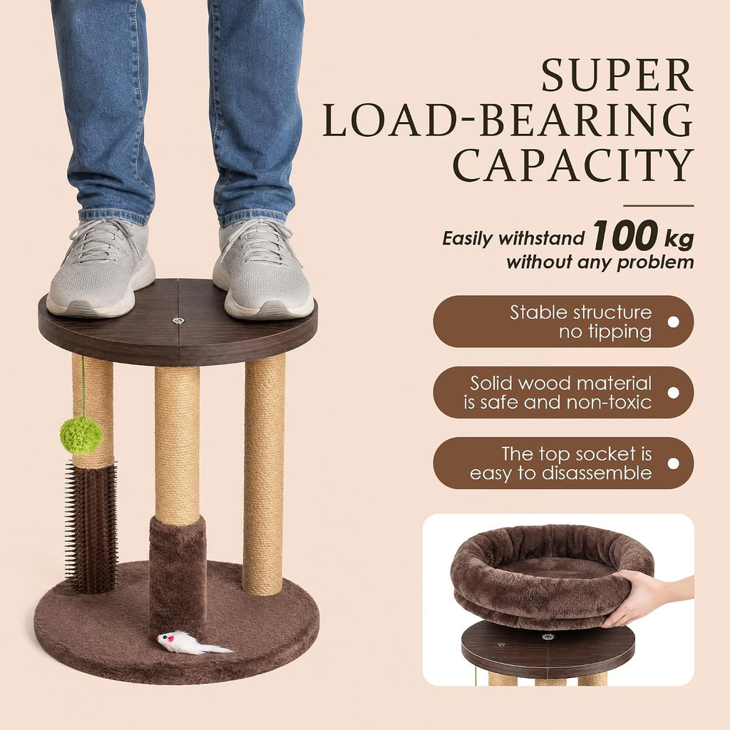 21" Cat Scratching Post with Tower Soft Bed, Heavy-Duty Wood Base