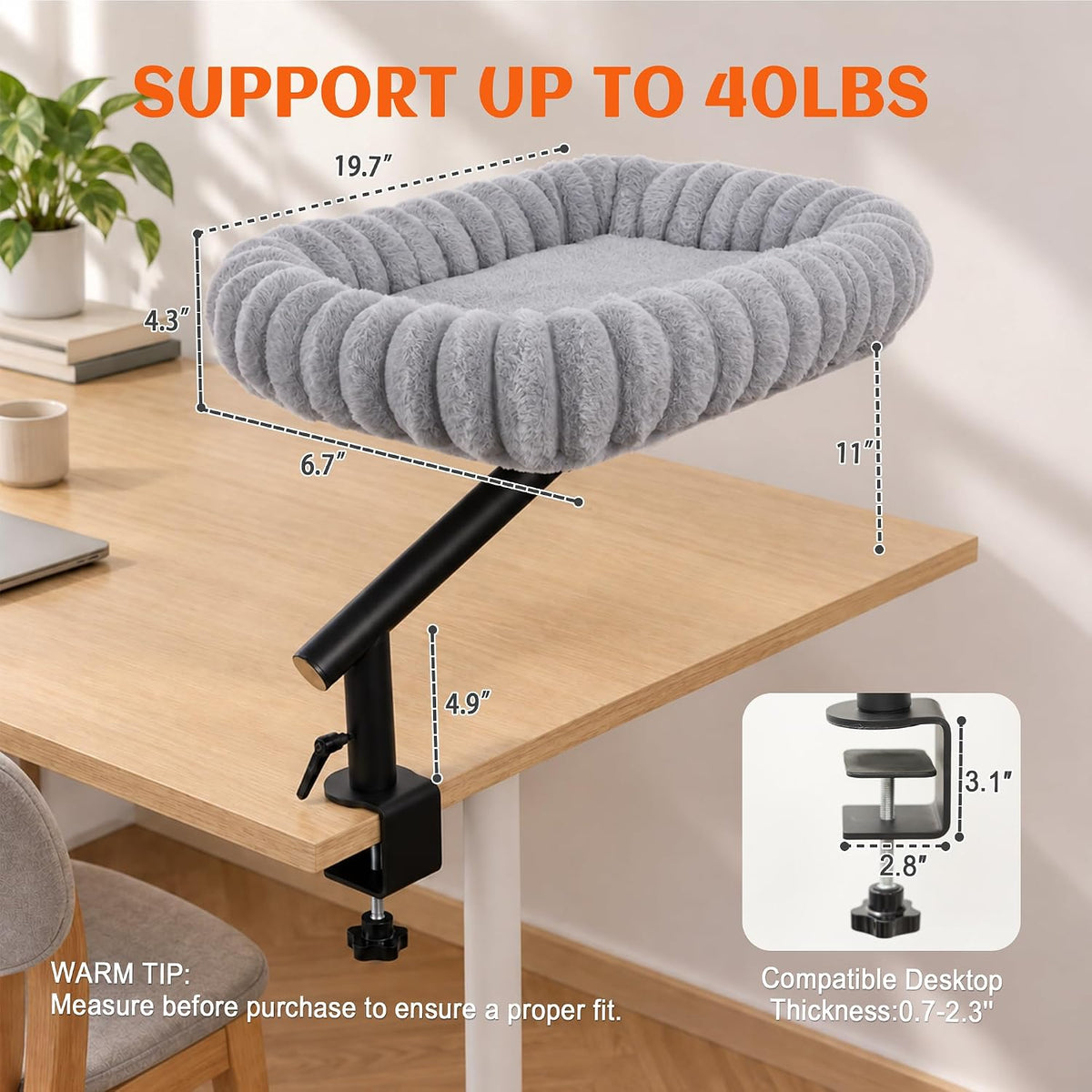 PETKARAY Cloud Cat Desk Bed, 360° Rotating Elavated Cat Hammock Perch