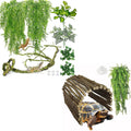 Hamiledyi 7 Pcs Reptile Plants Bendable Climbing Vines Terrarium Hanging Artificial Leaves and Extra Large Tortoise Hide Reptile Hiding Cave Turtle Hut for Adult Bearded Dragon Snake Chameleon