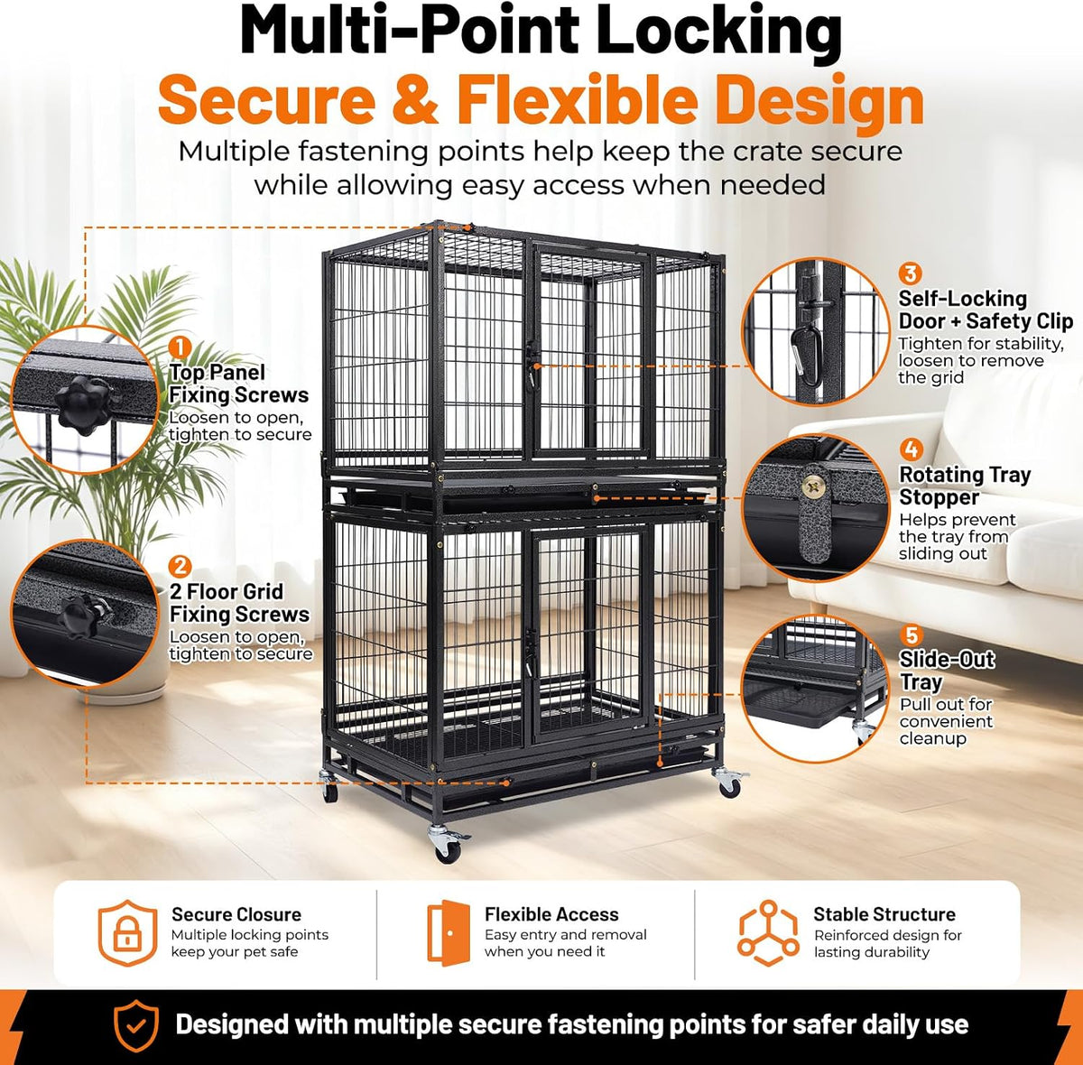 Homey Pet 31" Stackable Dog Crates, Two Tier Heavy Duty Dog Cage Kennel