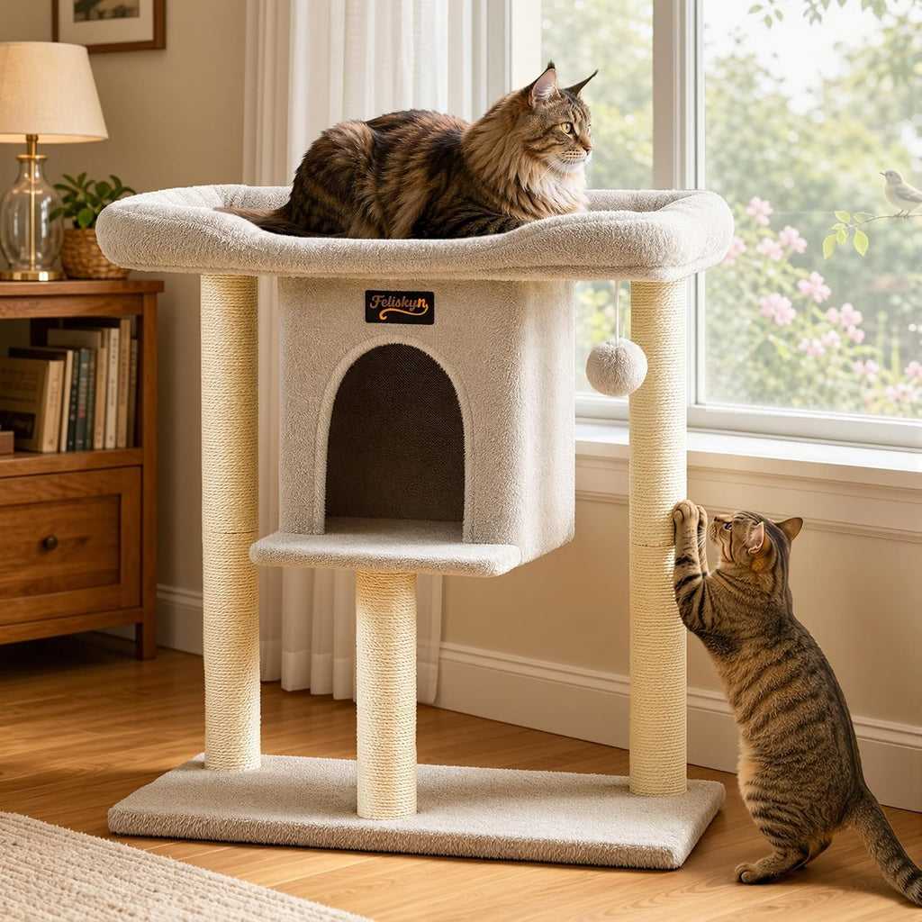 Cat Tree Tower Scratching Post for Indoor Large Adult Cats with Perch Bed