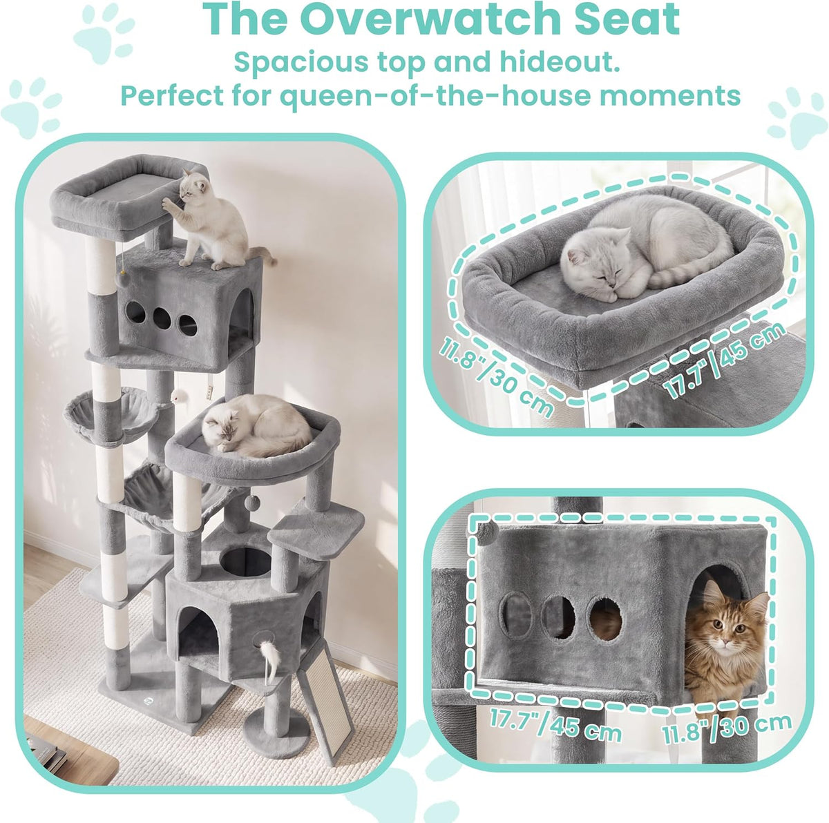 Cat Tree, 78.7" Tall Heavy Duty Cat Tower for Indoor Cats VCT033W