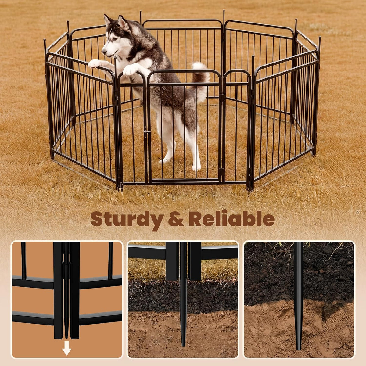 Fldofaves 8-Panel Dog Playpen Outdoor, 32" Height Metal Outdoor Dog Fence with gate for Large Medium Dogs, Secure Enclosure with Ground Stakes for Yard Lawn Camping