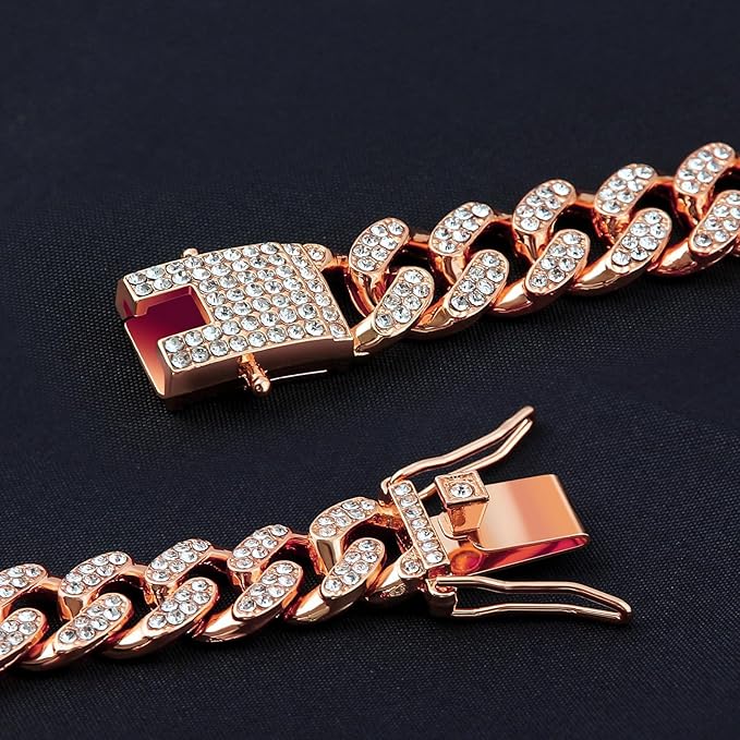 Cuban Link Dog Chain Collar Rose Gold Crystal Dog Necklace Metal - Image 4
