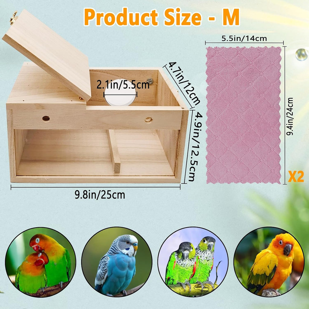 Parakeet Nesting Box with Acrylic Window, Natural Wood Breeding Box with Perch and Top-Open Lid, Bird Cage Nest House for Cockatiel Budgie Lovebirds Conure, Medium 9.8 x 4.7 x 4.9 in