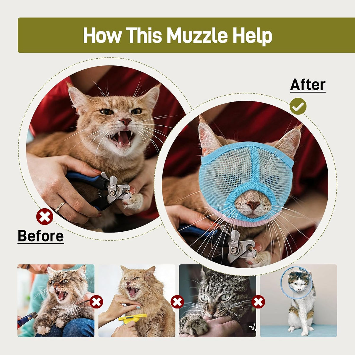 Pezluxe 2pcs Cat Muzzle for Grooming & Nail Trimming