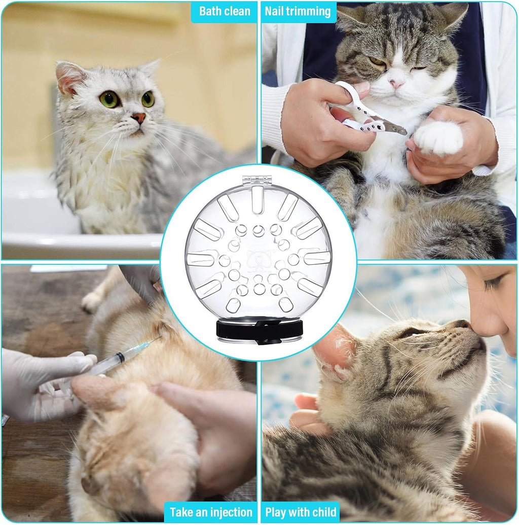 Large Cat Muzzle for Grooming Adjustable Hood with Paw Covers, Breathable Cats Helmet Anti Bite Muzzles Anti Scratch Boots Silicone Kitten Bubble Muzzle and Paw Protector for Pet Bathing Cat Claw Care