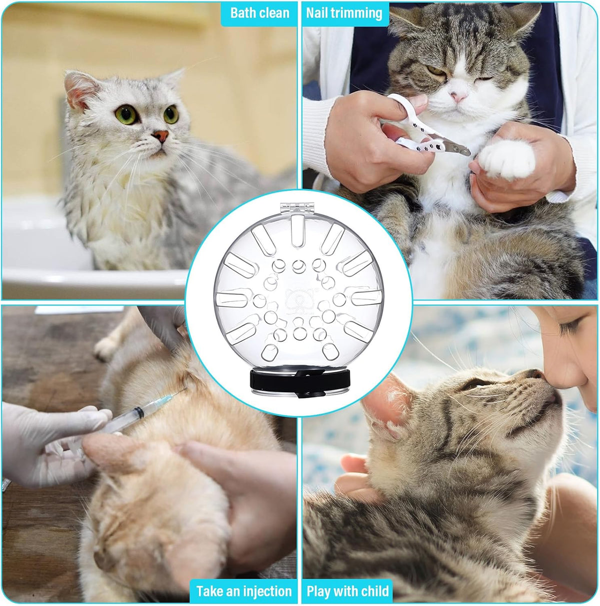 Large Cat Muzzle for Grooming Adjustable Hood with Paw Covers, Breathable Cats Helmet Anti Bite Muzzles Anti Scratch Boots Silicone Kitten Bubble Muzzle and Paw Protector for Pet Bathing Cat Claw Care