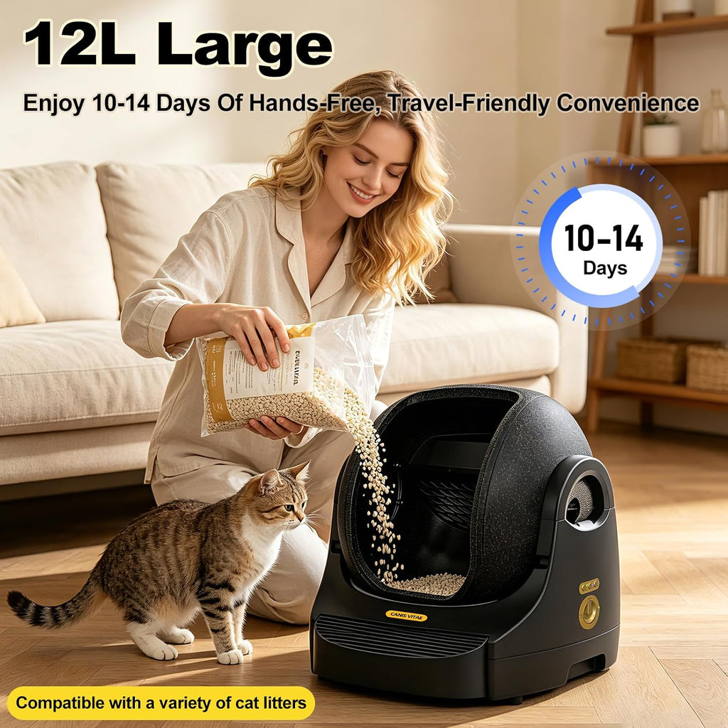 Automatic Litter Box - App-Controlled Self-Cleaning, Large Capacity, Suitable for Multiple Cats, Noise Reduction & Odor Control, Dual Safety Sensors, Comes with Waste Bags, Easy to Maintain