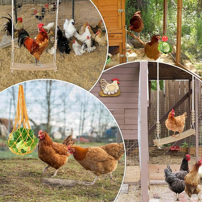 3PCS Chicken Toys for Coop Accessories, Chicken Swing, Vegetable Hanging Feeder - Image 5