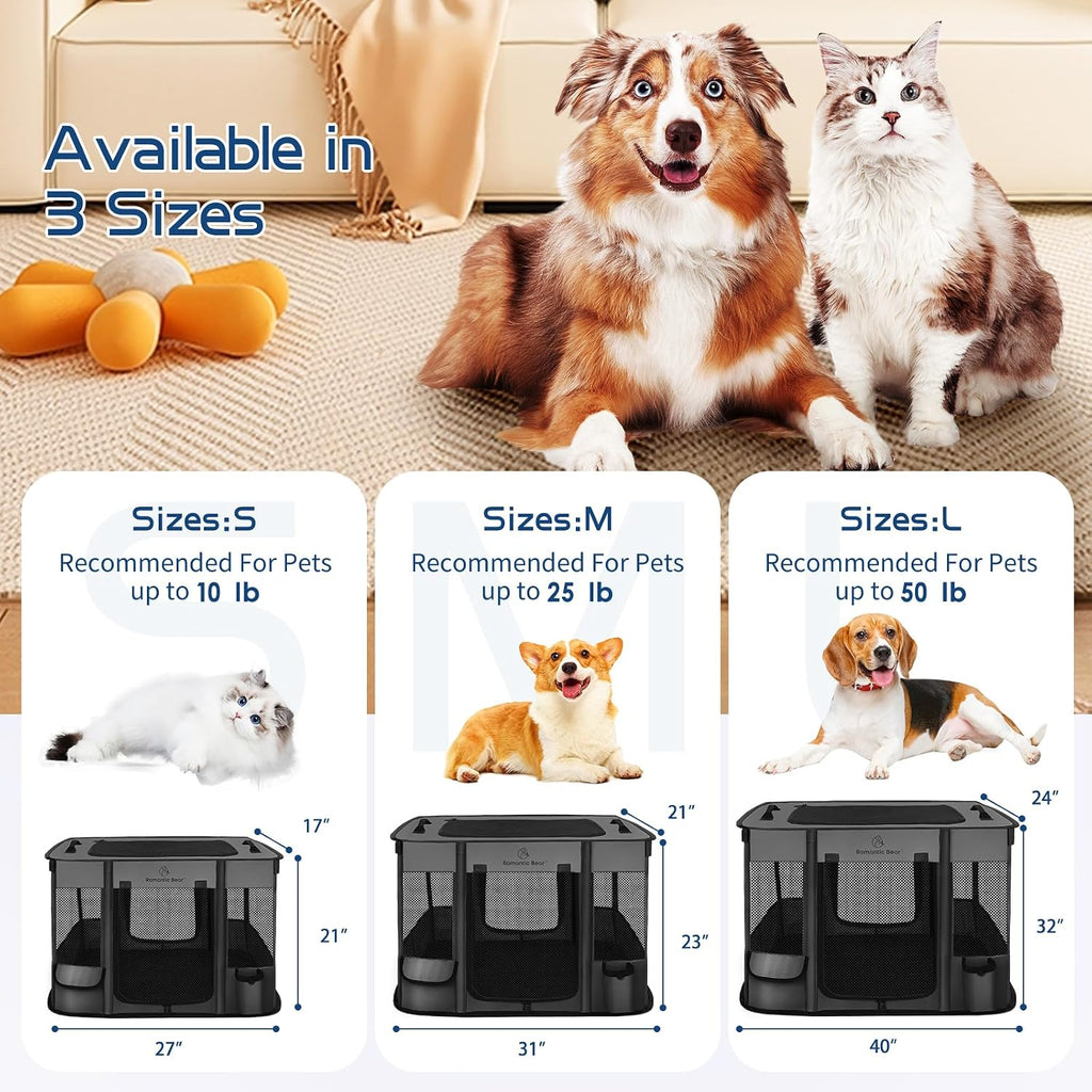 ROMANTIC BEAR Dog Playpen,Portable Foldable Pet Puppy Cat Playpen,M