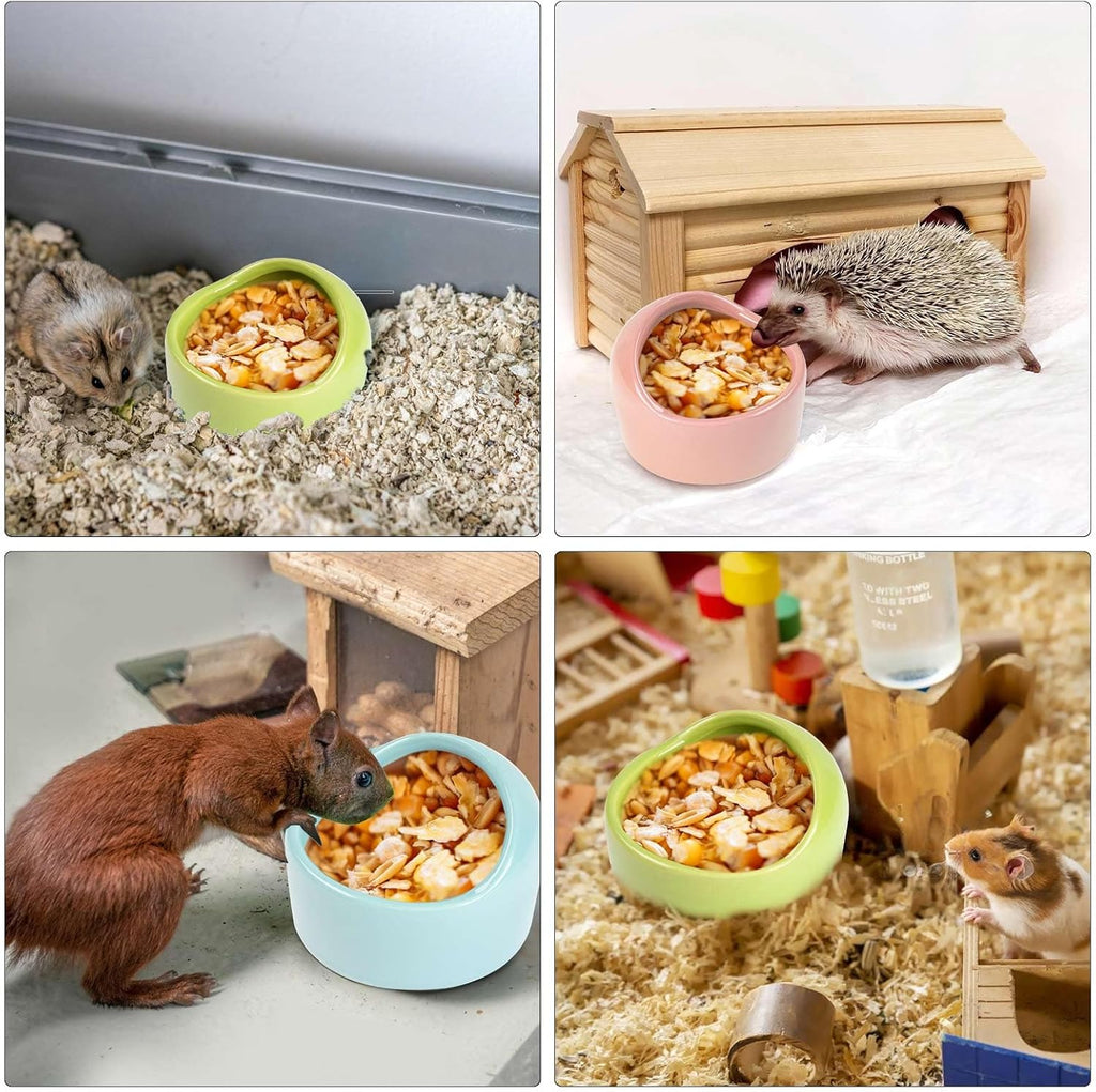 3 Pack Ceramic Hamster Food Bowl, Splash-Proof, Tip-Proof, Chew-Resistant, Easy to Clean Small Animal Bowl for Hamster/Guinea Pig/Chinchilla/Hedgehog, 1 Pink + 1 Blue + 1 Green