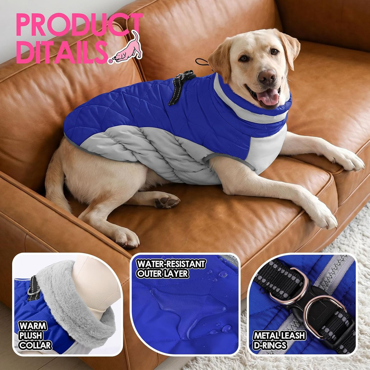 AOFITEE Dog Jacket for Large Dogs Warm Dog Winter Coats with Harness