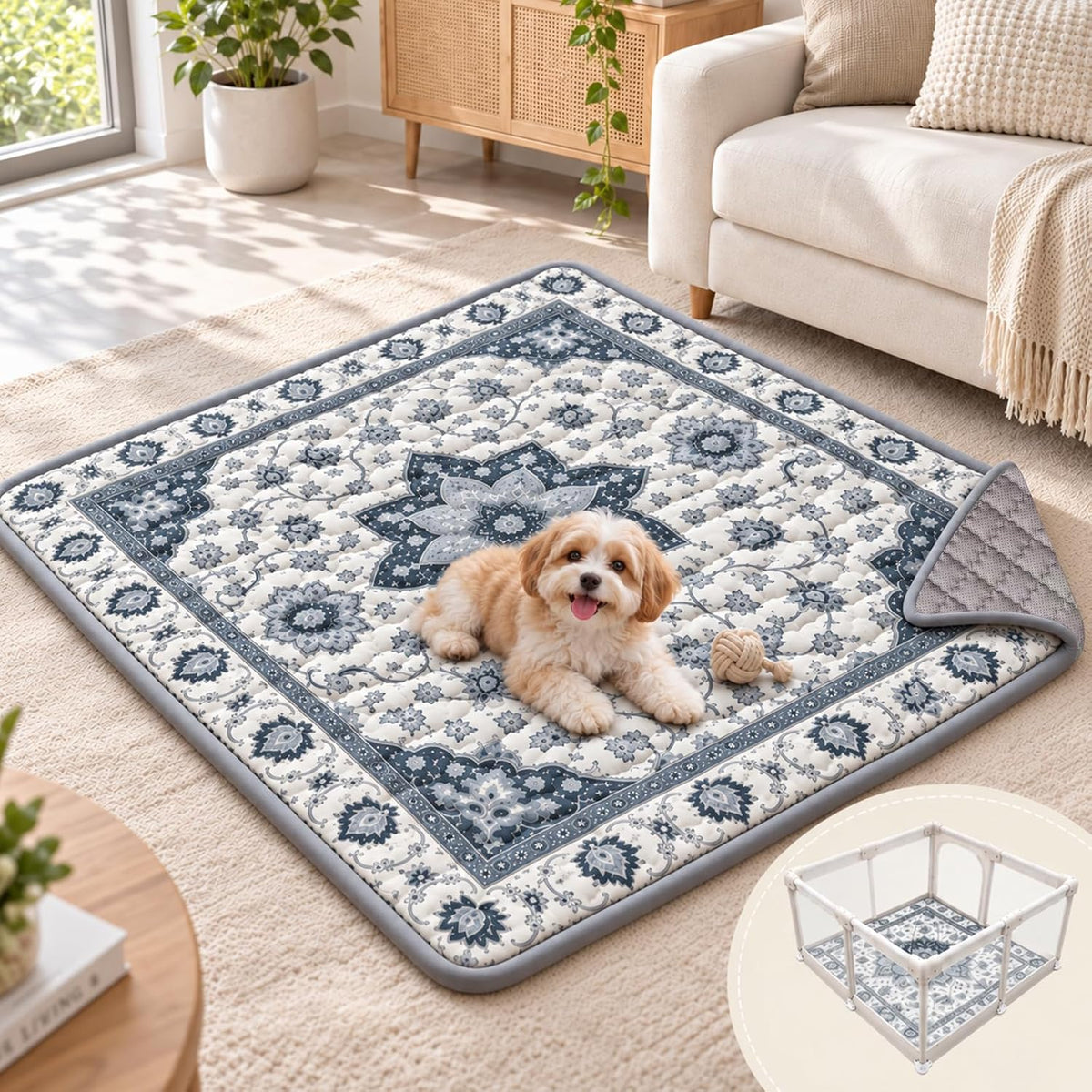 50" Washable Extra Large Quilted Dog Crate Mat, Soft Cushioned Dog Bed Mat