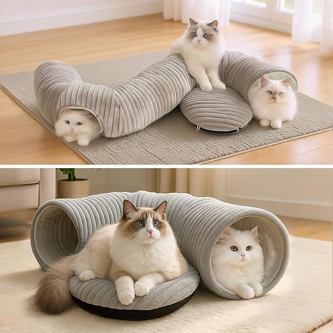 Cat Tunnel Bed for Indoor Cats, Peekaboo Cat Cave Bed, Soft Cat Donut Tunnel - Image 7
