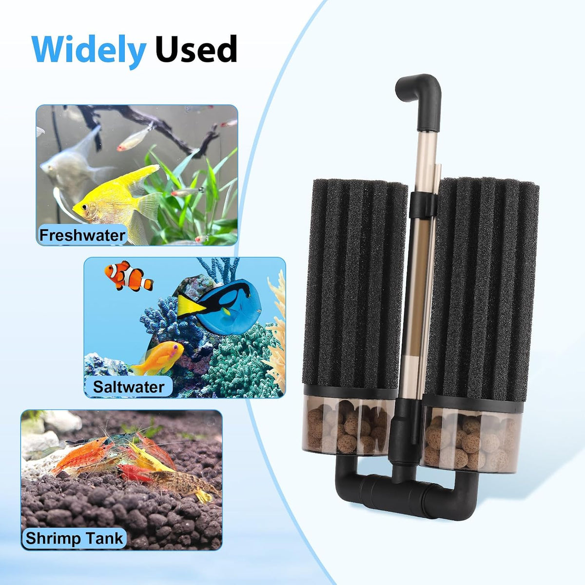hygger Aquarium Double Sponge Filter: Upgraded Sponge Filter with Larger Filtration Area, Come with Extendable Clip, 2 Spare Biochemical Sponges, Bioceramic Balls, for Freshwater Saltwater Tank - M