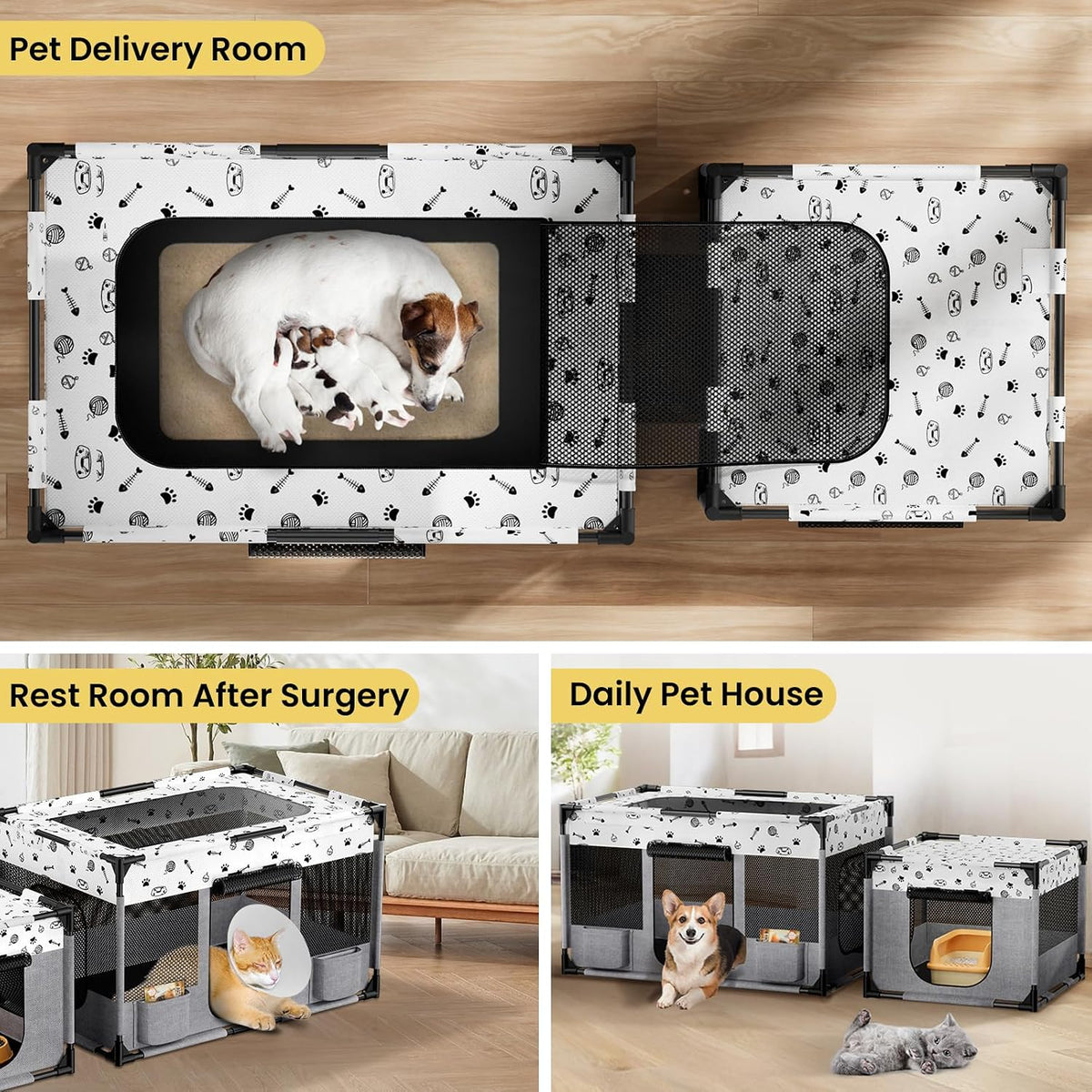 PVC Pipe Cat Kitten Dog Playpen Indoor with Litter Box Area Portable