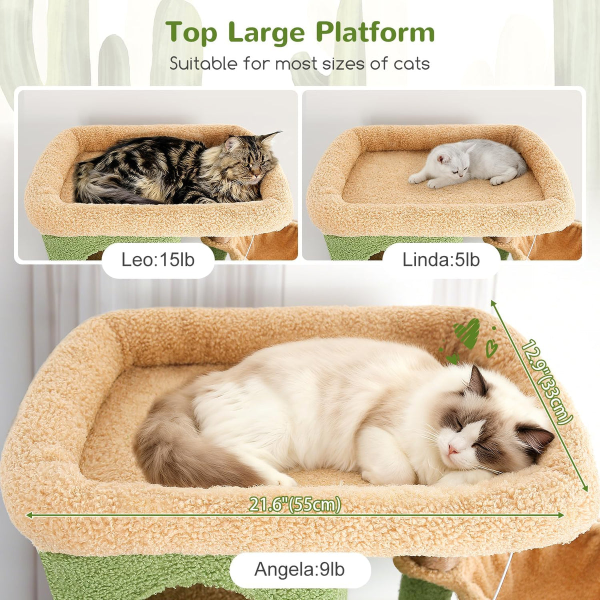Globlazer Cactus Large Cat Tree, 80 inch Tall Climbing Tower, F80F, Green