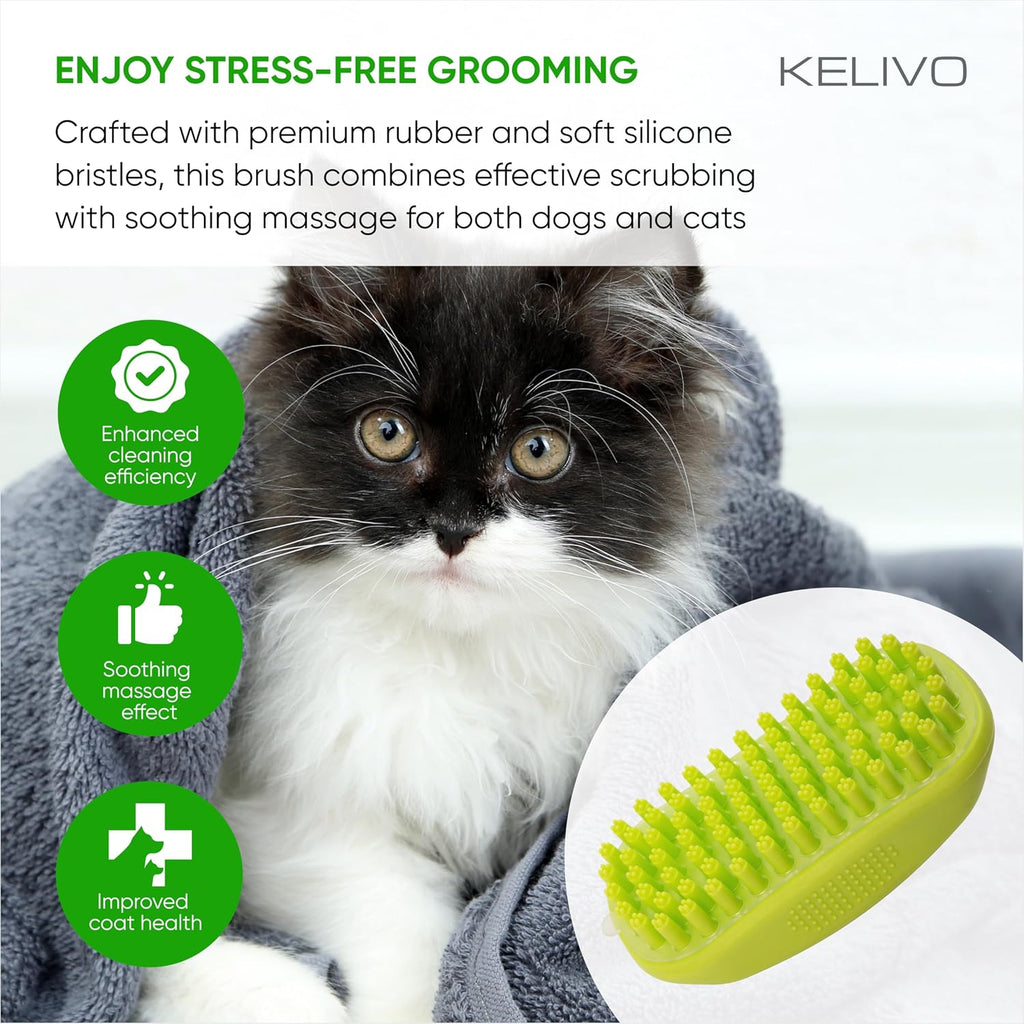 Dog Bath Brush Scrubber & Massage - Rubber Cat and Dog Scrubber for Bath - Pet Washing Brush with Soft Silicone Bristles & Screen - Dogs Shower Brush for Bathing, Deshedding Short or Long Pet Hair