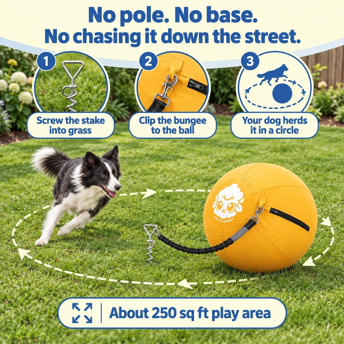 Race&Herd 22" Dog Tetherball — Herding Ball with Ground Stake (Gold)