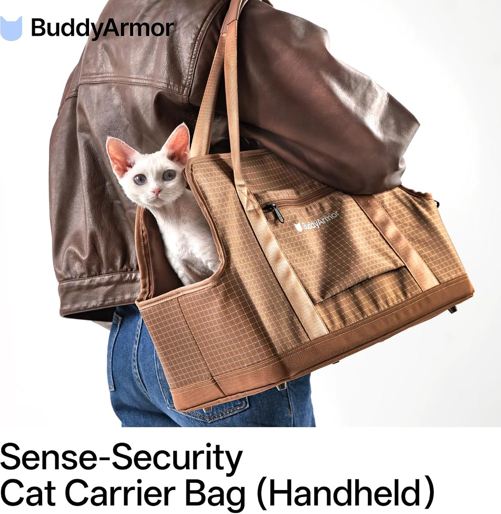 Secure Cat Bag Carrier Soft-Sided Nylon Breathable Mesh, Brown