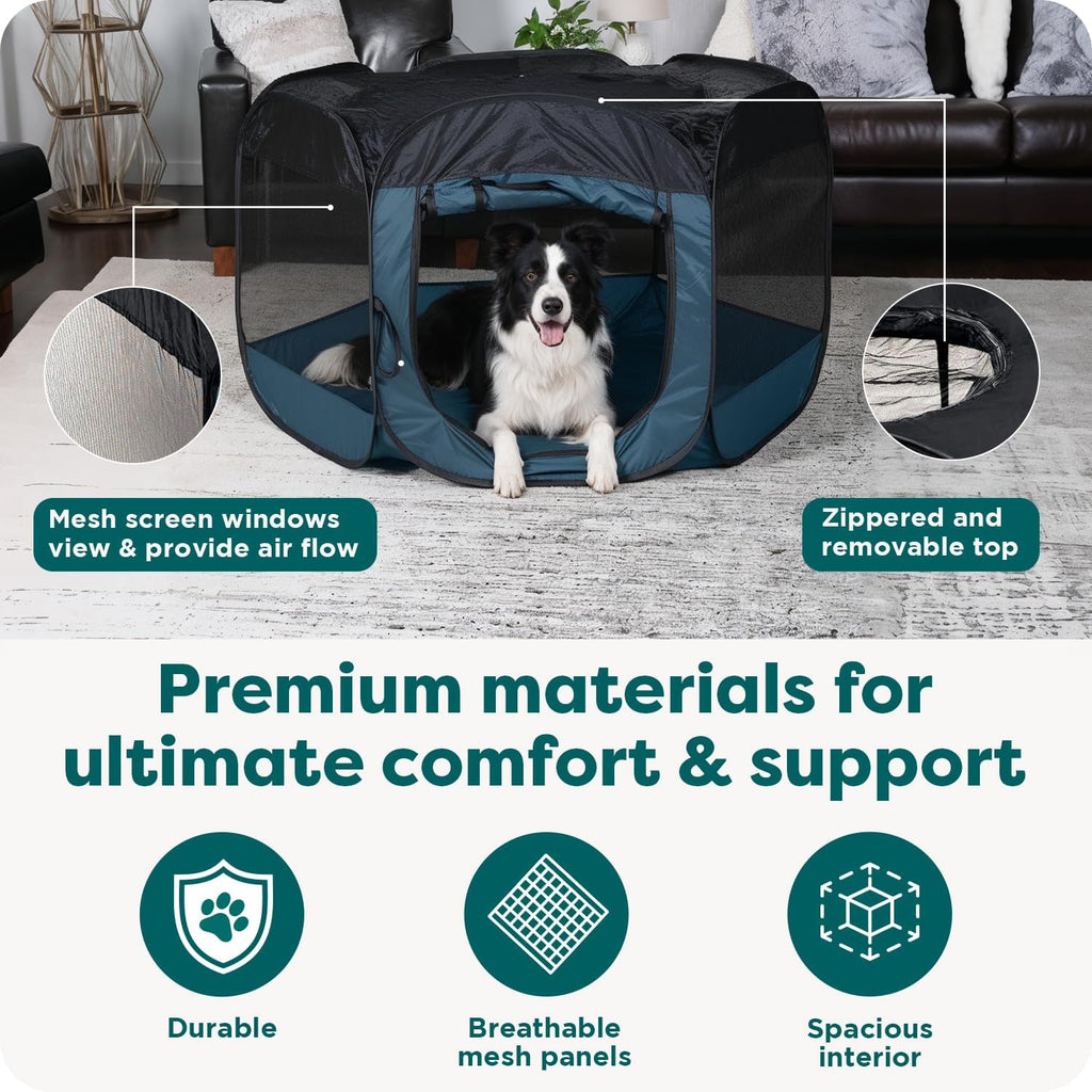FurHaven Soft-Sided Dog & Cat Playpen, Portable Foldable Indoor & Outdoor Pet Playpen with Mesh Windows & Zippered Door, Gray Pebbles, Extra Large