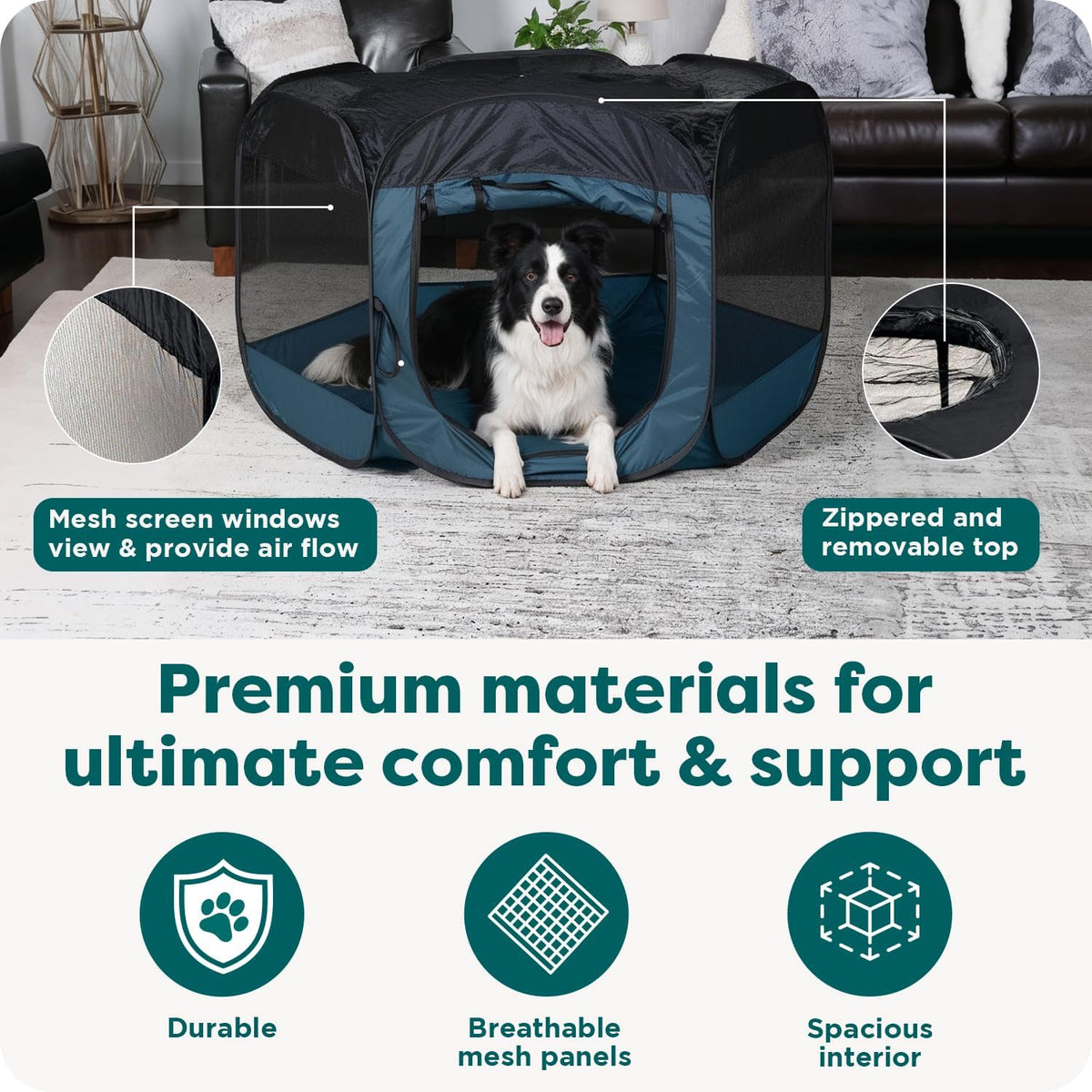 FurHaven Soft-Sided Dog & Cat Playpen, Portable Foldable Indoor & Outdoor Pet Playpen with Mesh Windows & Zippered Door, Gray Pebbles, Extra Large