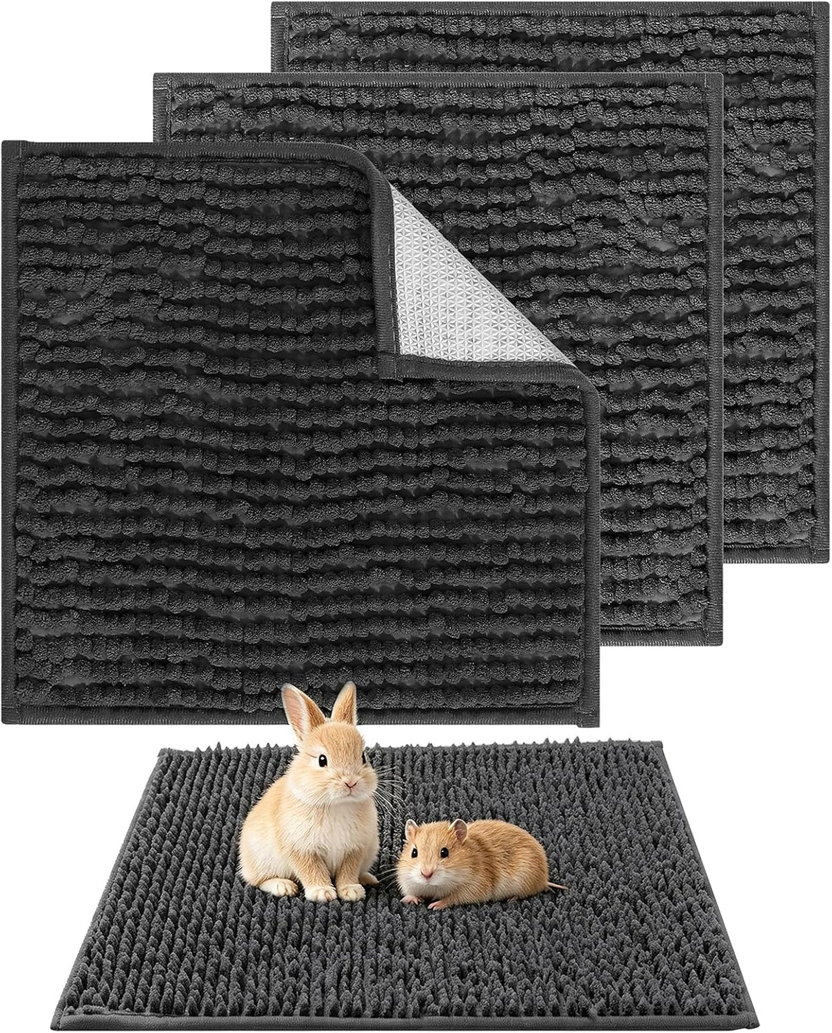 4 Pcs Guinea Pig Cage Liner 12X12 Charcoal Gray Washable Fleece Pee Pads