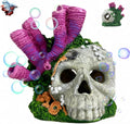 Skull Aquarium Hideout with Coral – Betta Fish Tank Decorations, Shrimp Cave & Small Fish Hideaway, Resin Underwater Skull Decor for Freshwater Aquarium