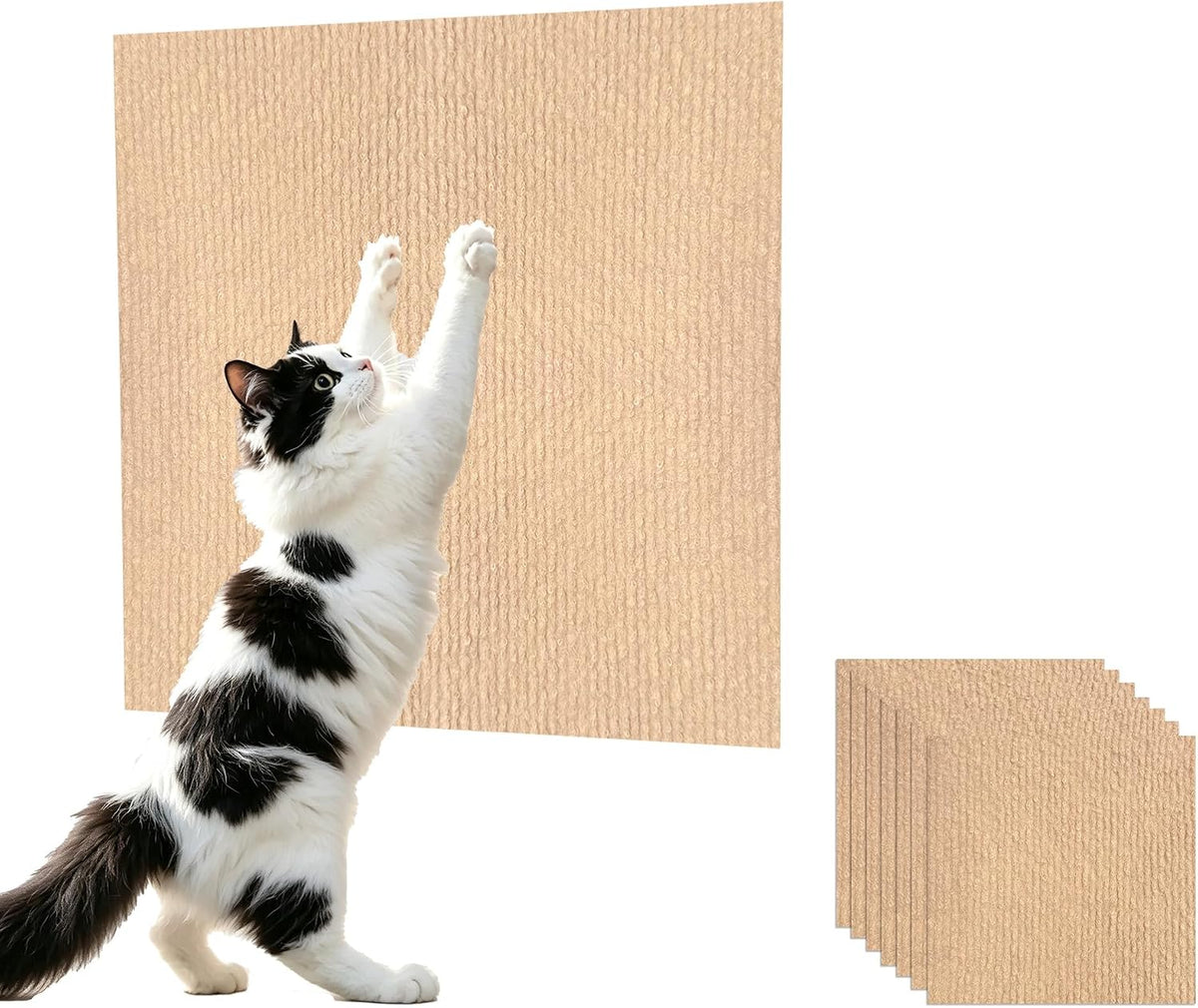 Self-Adhesive Cat Scratching Mat, Trimmable Cat Scratcher Carpet Furniture Protector Pads for Sofa, Door, Cat Climbing Wall Scratch Mat, Couch Guards Pad from Cats Claws, 6PCS 11.8*11.8" (Light Grey)