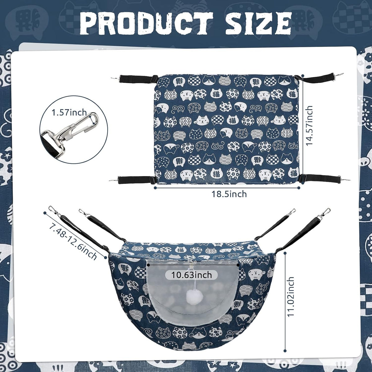 Unittype 2 Pieces Cat Cage Hammock Hanging Pet Bed, 2 Styles, Plaid