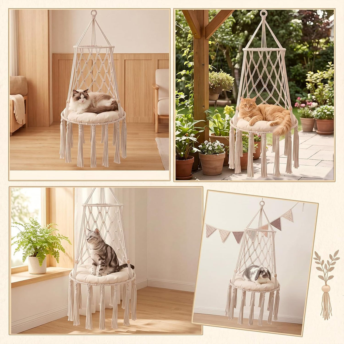 Briwooody Extra-large 2 Pcs Cat Hammock Hanging Cat Bed with Thick Cushion