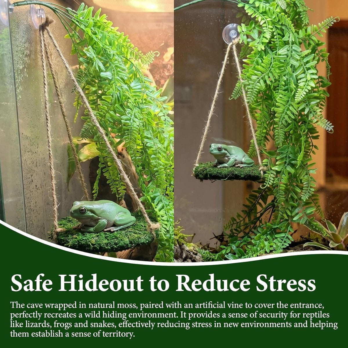 Mossy Reptile Cave Hide, Platform Mossy Hide Shelter for Lizard Gecko Snake
