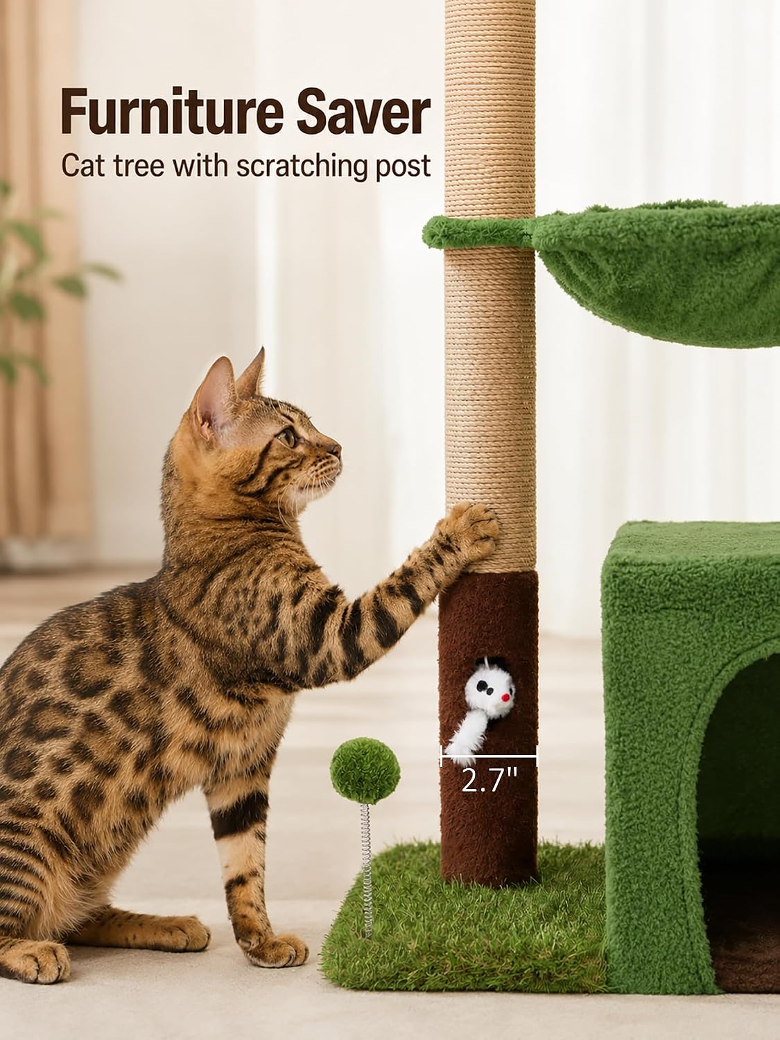 Woochpet 38'' Cat Tree Tower with Scratching Posts Cat Condo Green-1