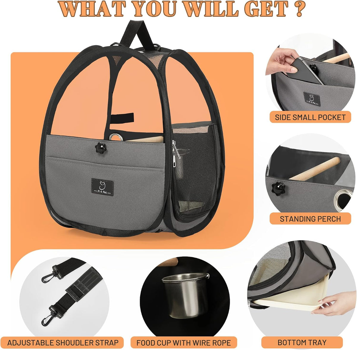 A 4 Pet Bird Carrier for Travel, Clear Windows, Lightweight