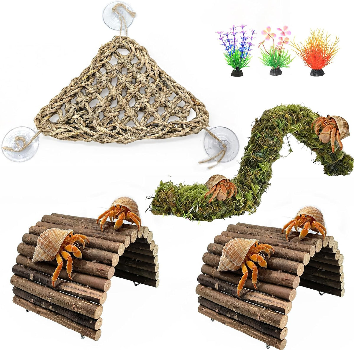 Hermit Crab Accessories,Flexible Moss Pole with Bridges Reptile Hammock