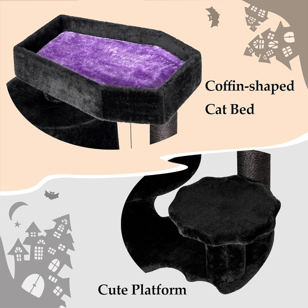 Halloween Cat Tree for Indoor Cats, Gothic Cat Tree with Coffin Bed