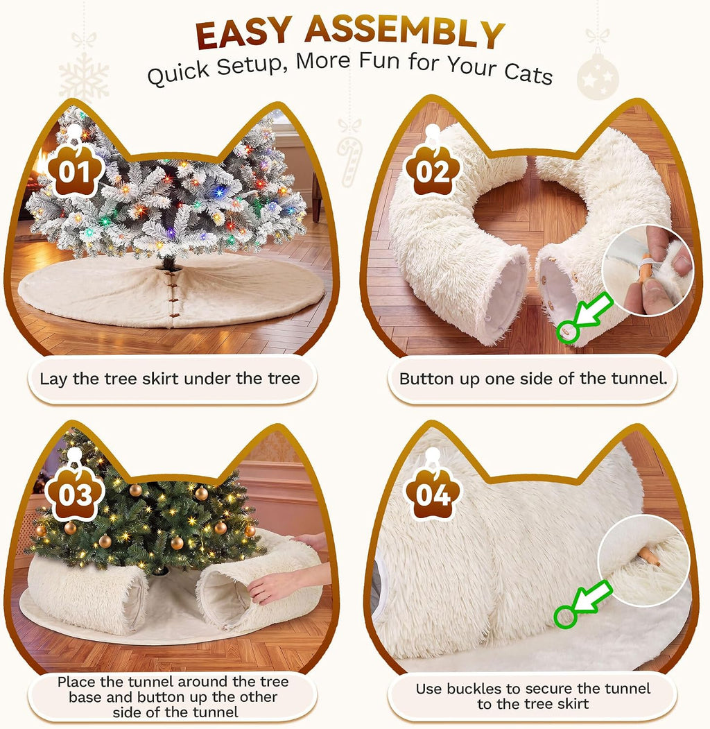 YITAHOME 6FT Snow Flocked Prelit Christmas Tree w/ Cat Tunnel & Skirt