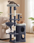 Feandrea Cat Tree Indoor, 60" Multiple-Level Plush Cat Tower, Dark Gray