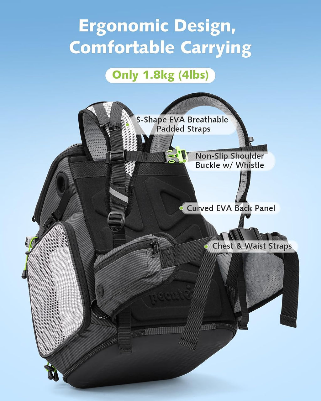 Pecute Cat Backpack Carrier, Stable Cat Hiking Backpack, Ergonomic, Gray