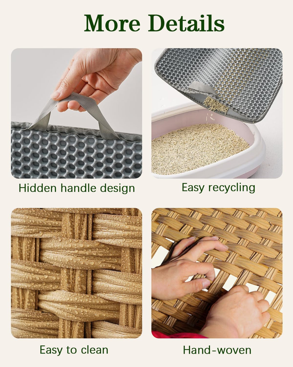 SETVSON Cat Litter Box Enclosure, Extra Large Hidden PE Rattan Natural