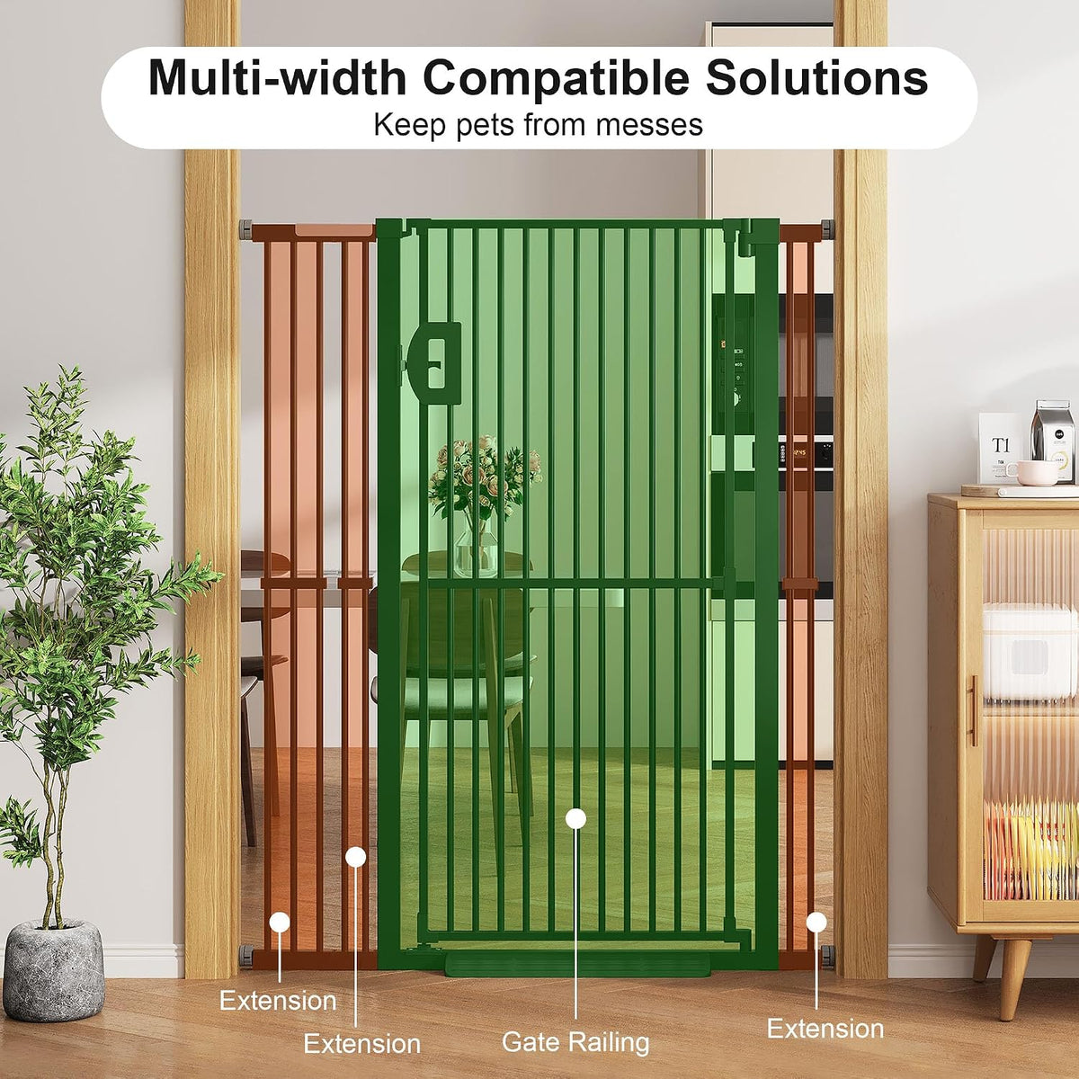 Jekriuet 57" Extra Tall Pet Gate, 27.5"-38.5" Wide, Black