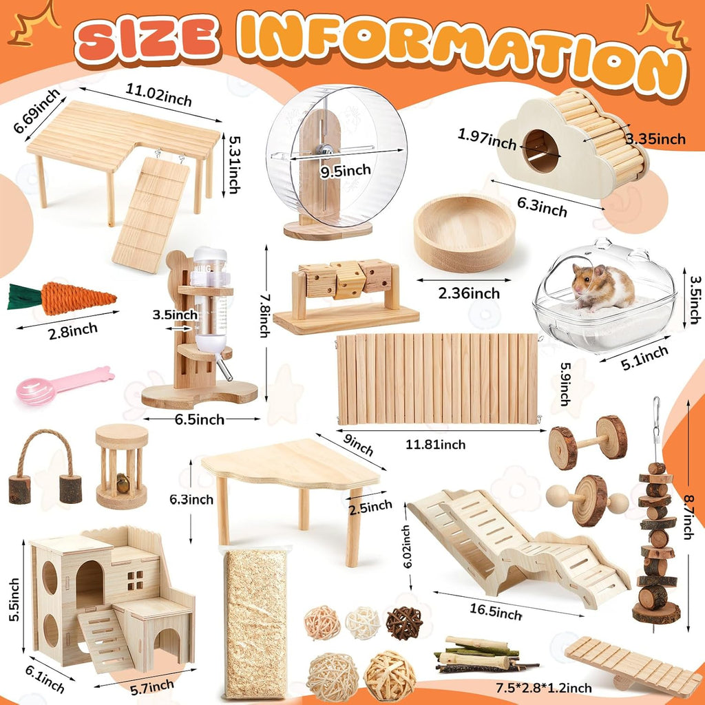 45 Pcs Hamster Cage Accessories 9.5'' Hamster Wheel Chew Toys Set