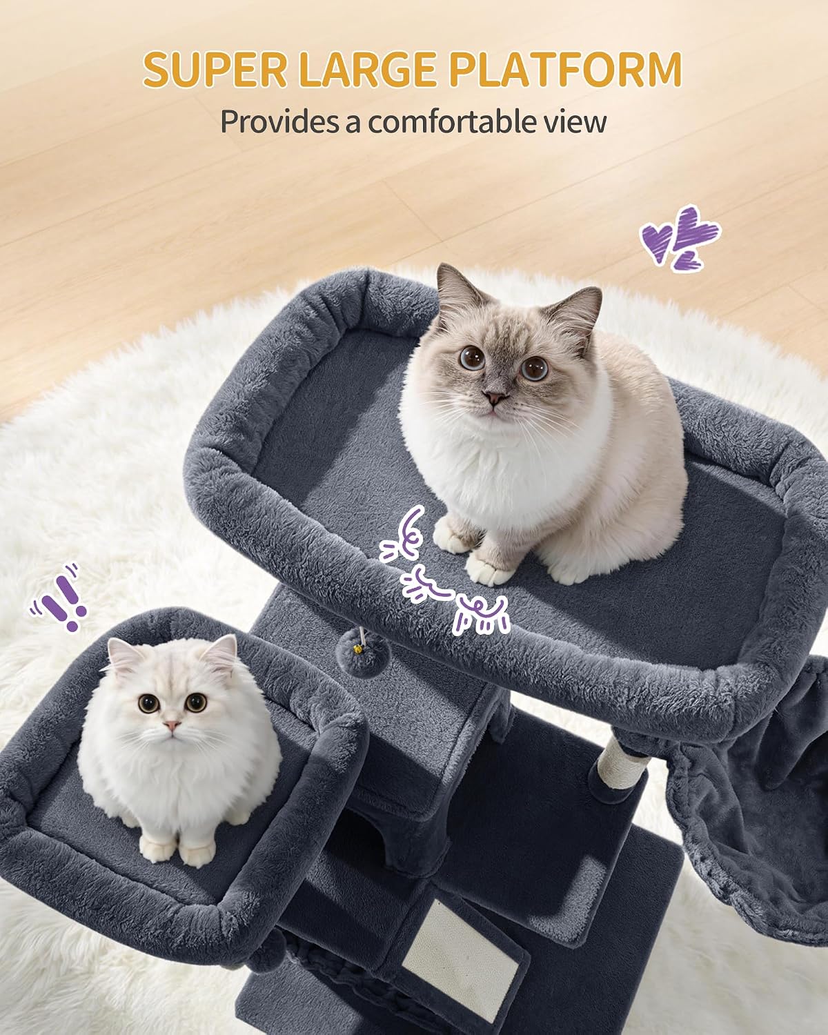 Hzuaneri Large Cat Tree, 72 Inch Tall Multi-Level Cat Tower for Indoor Cats