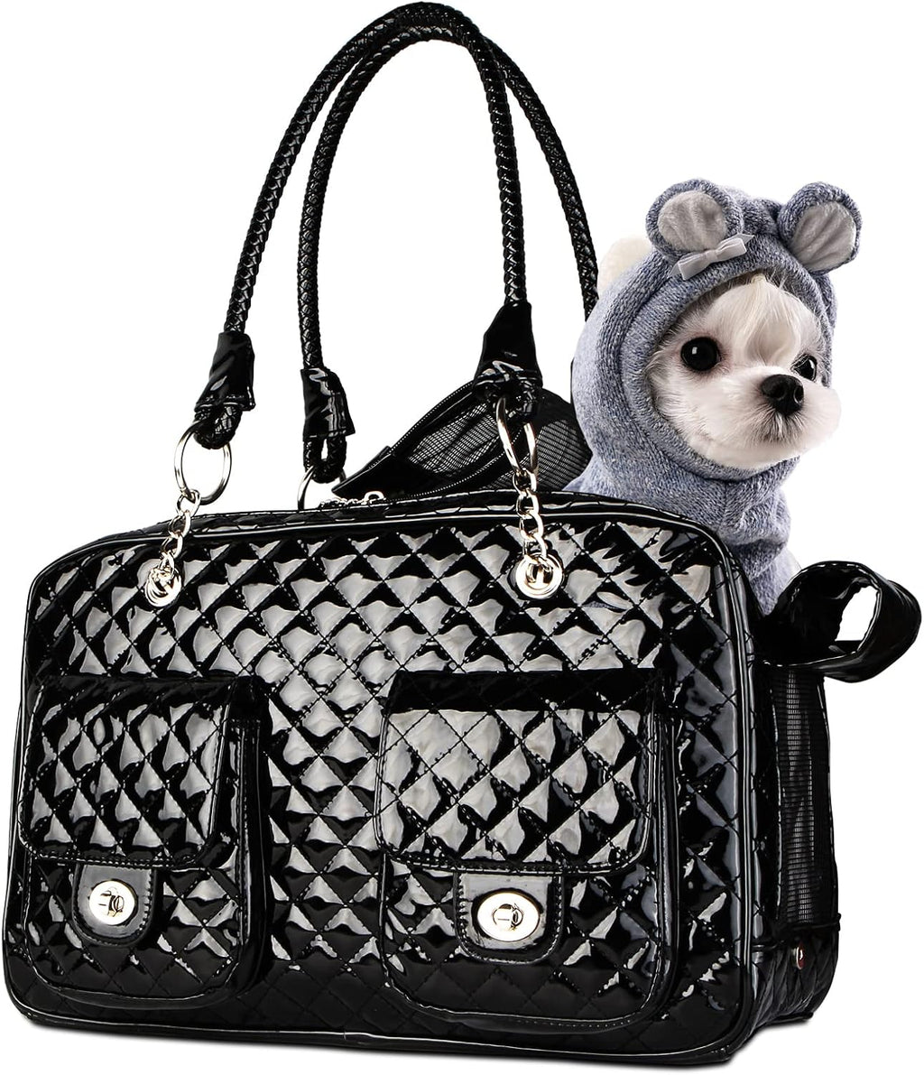 Soft-Sided Pet Travel Carrier Airline Approved for Pet Small Dog and Cat Collapsible, White Shiny Patent Leather