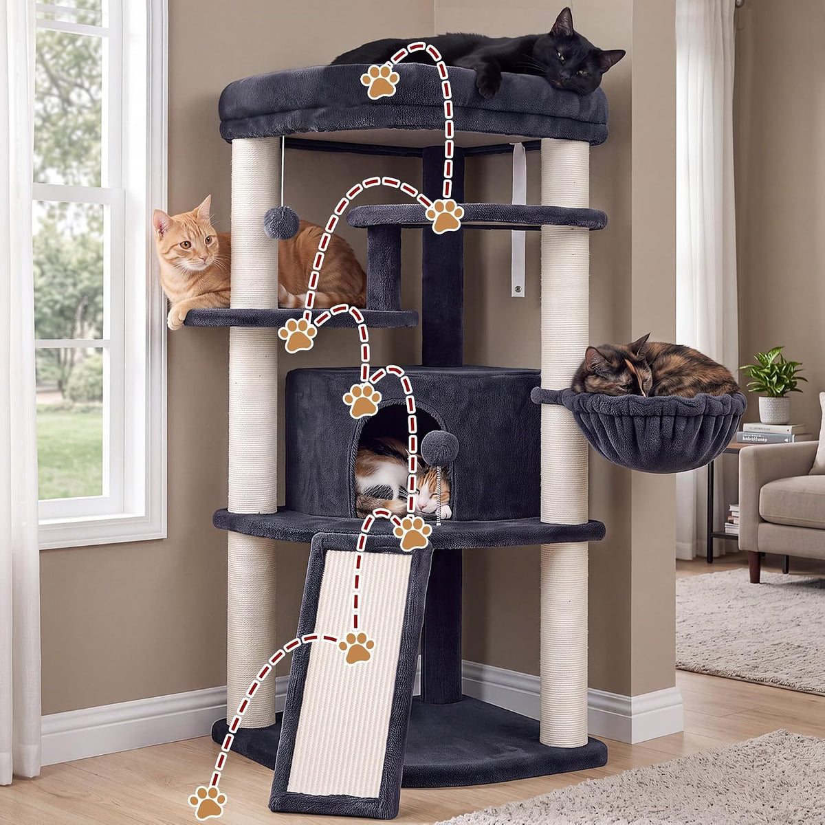 Cat Tree Tower for Corner with Large Platform & Condo GCT025G
