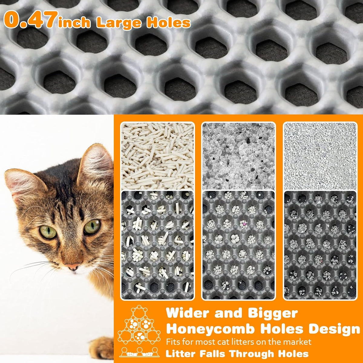 Cat Litter Mat 12"x18",Double Layer EVA litterbox Mat, Gray
