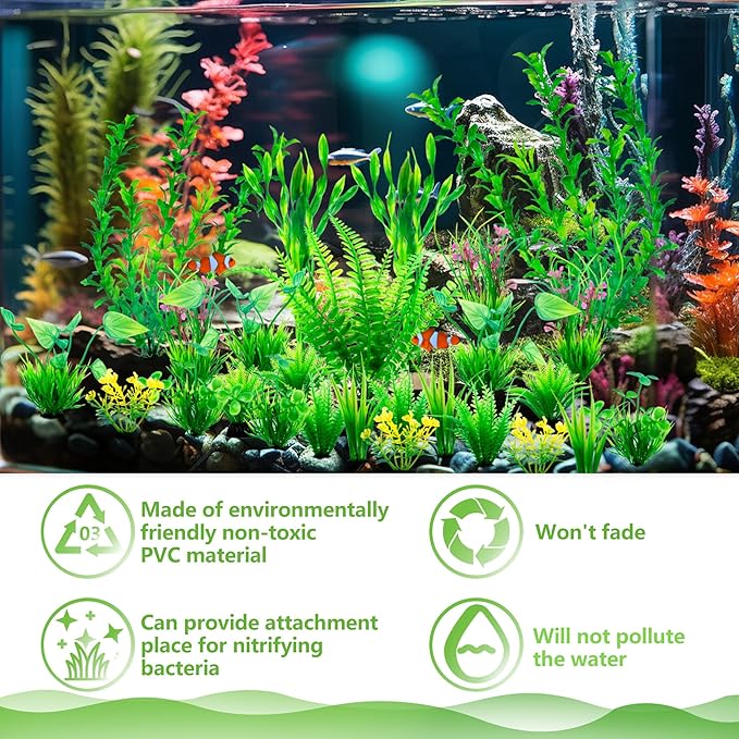 Ameliade Aquarium Artificial Green Plastic Plants Decorations 26 PCS Large Fish - Image 6